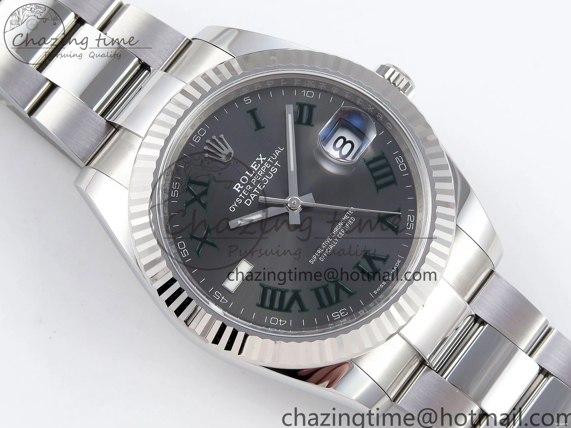 Best Edition Steel Dial Oyster Green Gray VR3235 on 126334 DateJust Roman C+F 41 Bracelet 904L SS 1:1 0223